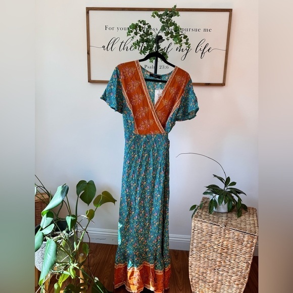 NWT BohoDeep V Neck Short Sleeves Maxi wrap Dress - Picture 3 of 10